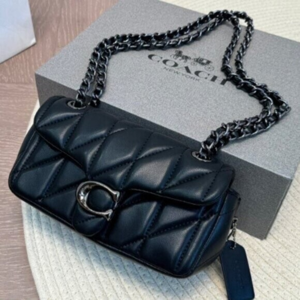 Coach Black Quilted Leather Shoulder Bag with Chain Strap and C Clasp